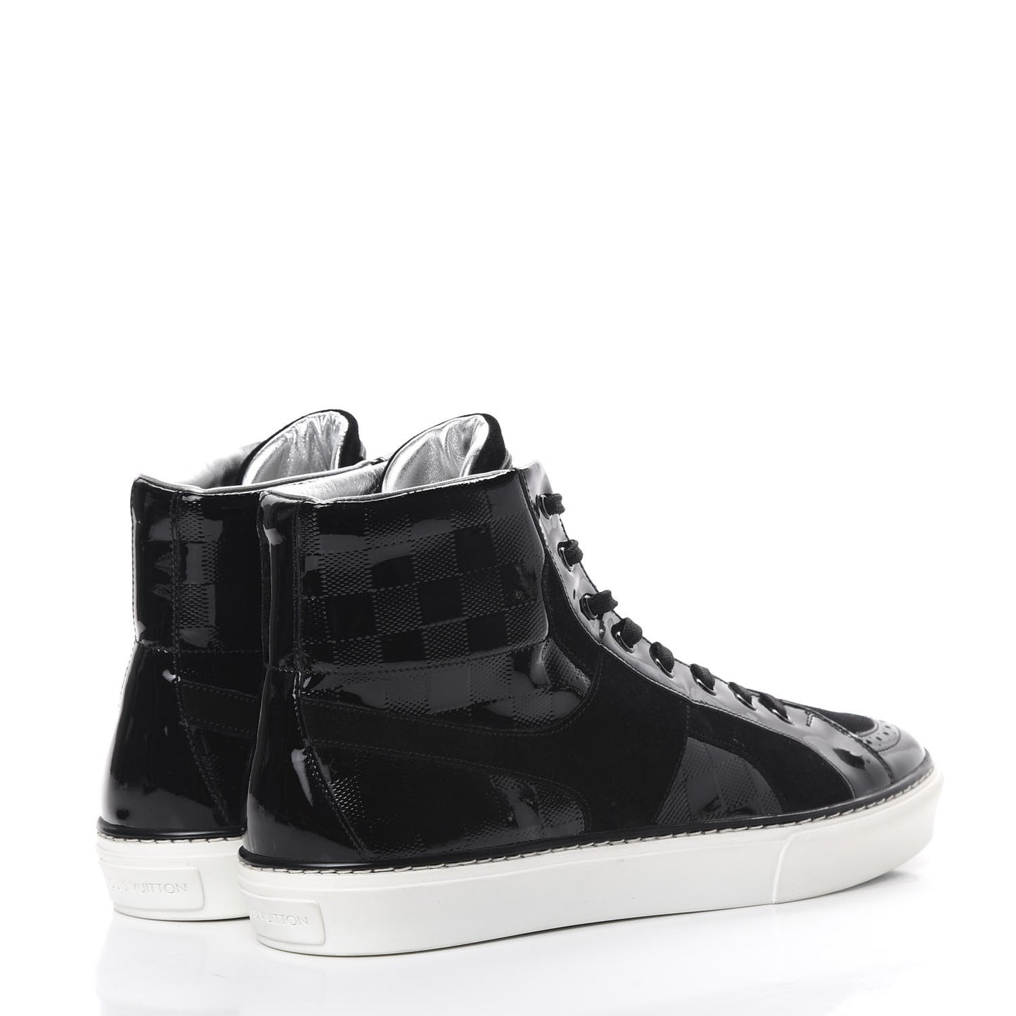Suede Patent Calfskin Damier High Top Sneakers 8 Black