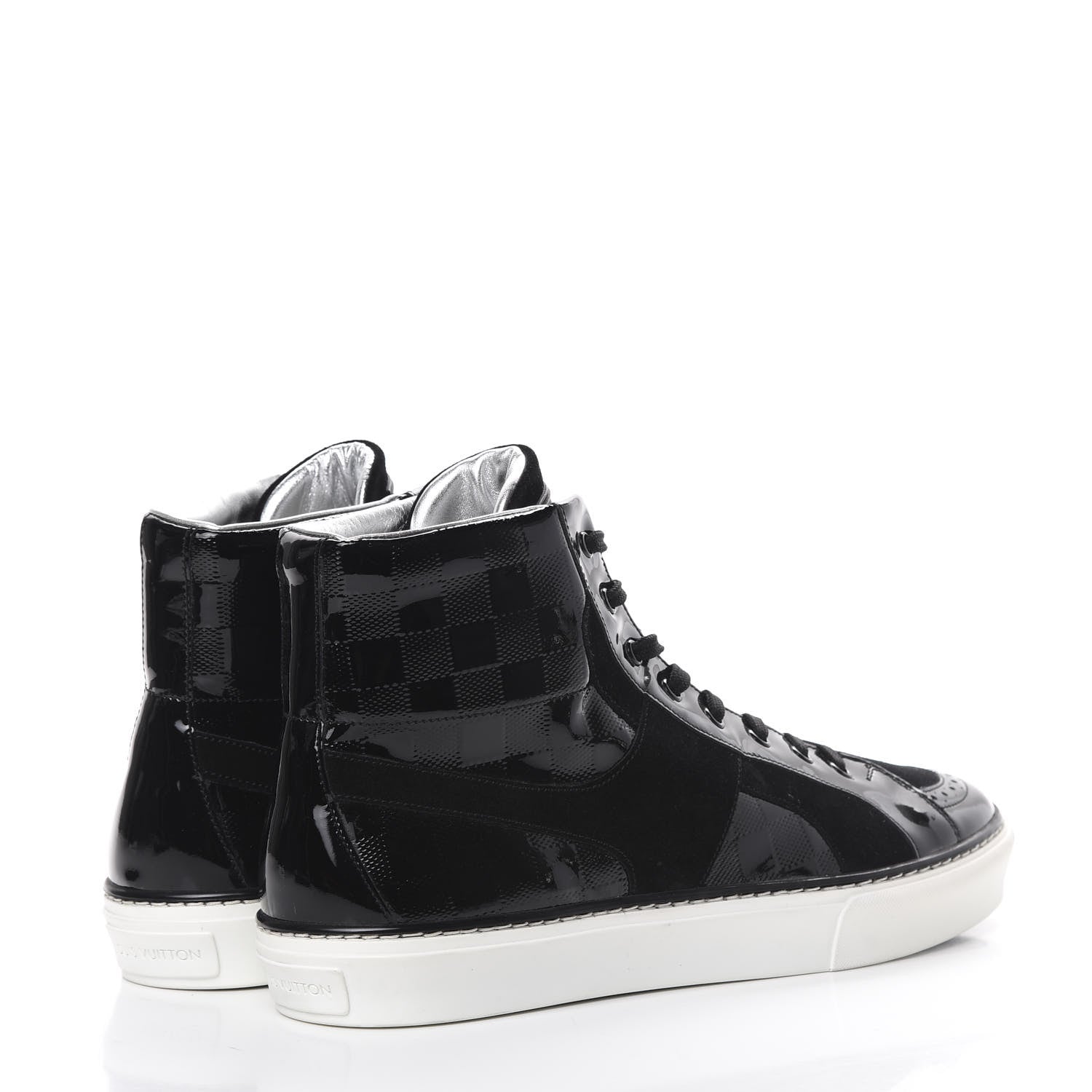 Louis Vuitton Suede Patent Calfskin Damier High Top Sneakers 8 Black 4 of 7