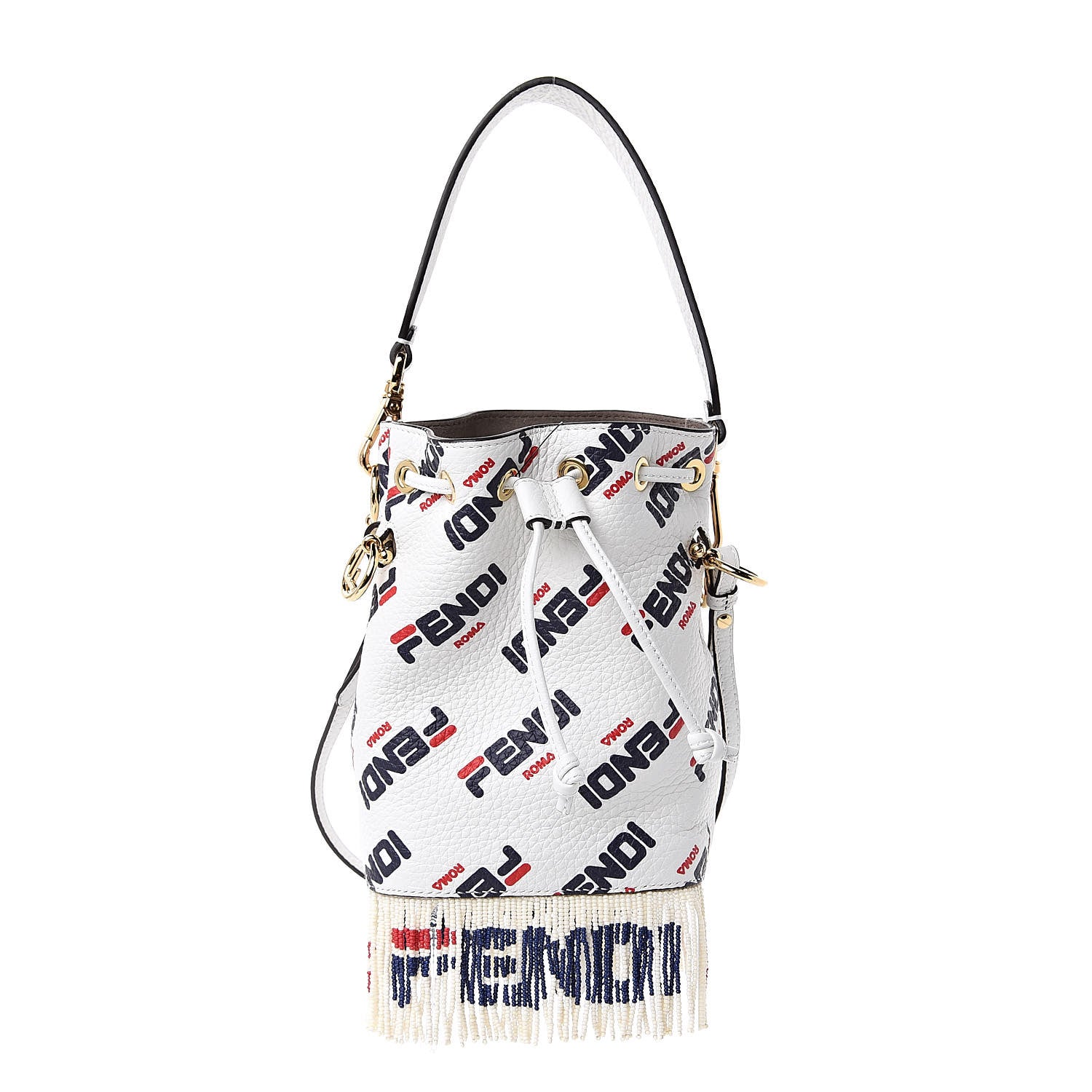 Fendi X FILA Calfskin F is Fendi Mania Fringe Mini Mon Tresor Bucket Bag White 1 of 10