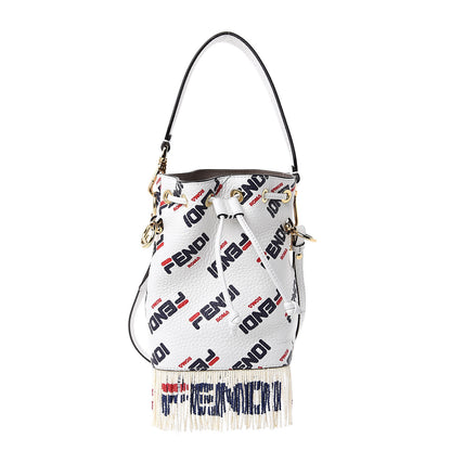 Fendi X FILA Calfskin F is Fendi Mania Fringe Mini Mon Tresor Bucket Bag White 1 of 10