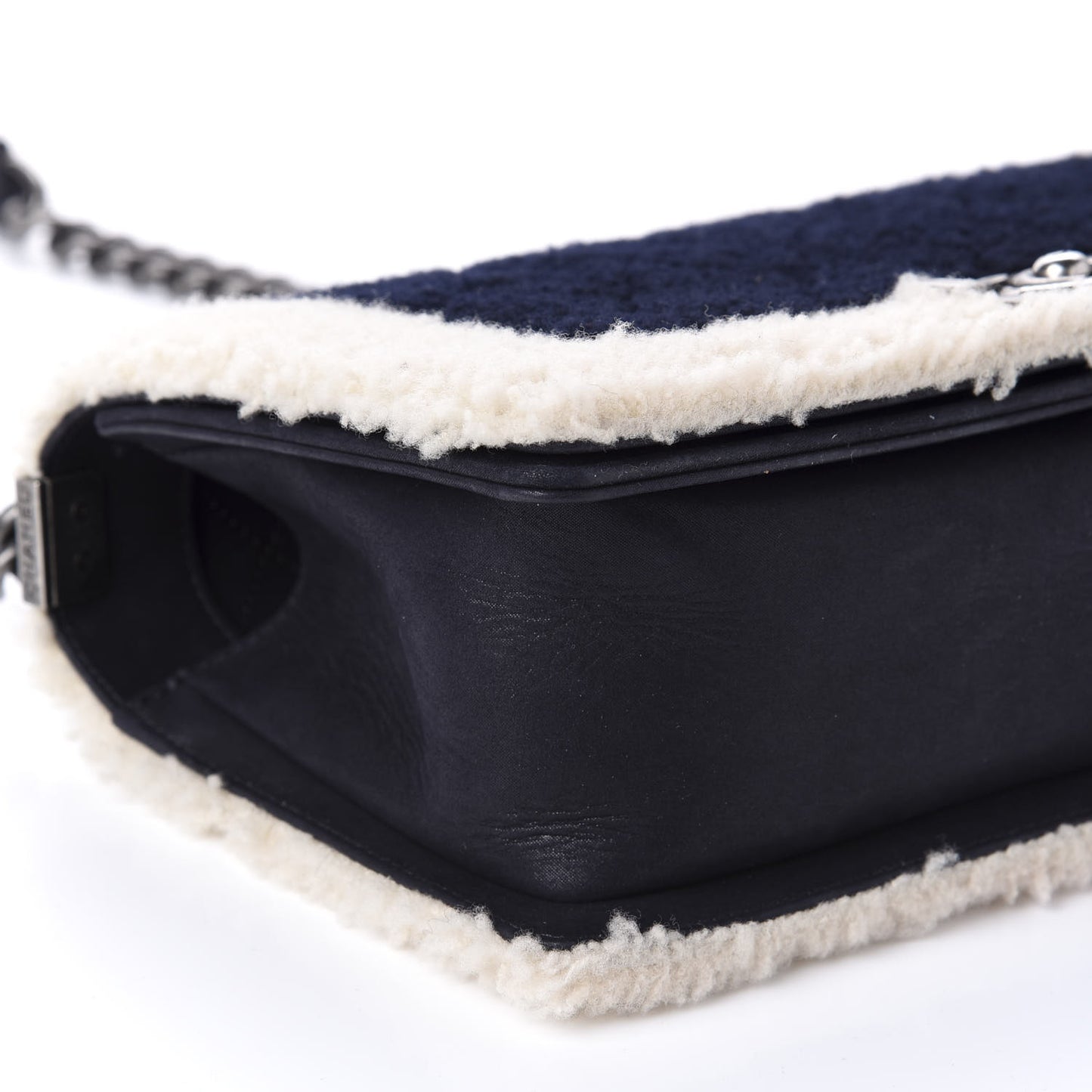 Shearling Iridescent Calfskin Medium Boy Flap Navy