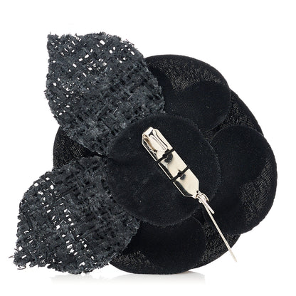 Chanel Tweed Fabric Camellia Pin Brooch Black 3 of 3