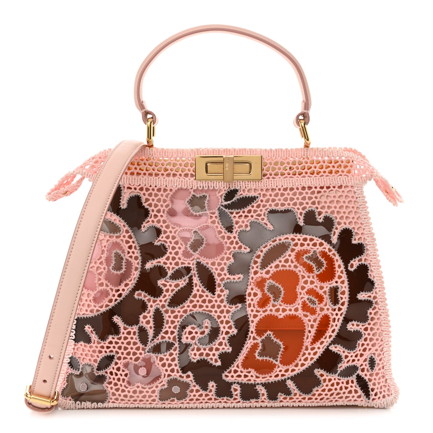 Calfskin Lace Medium Peekaboo I SEE U Satchel Pink Multicolor