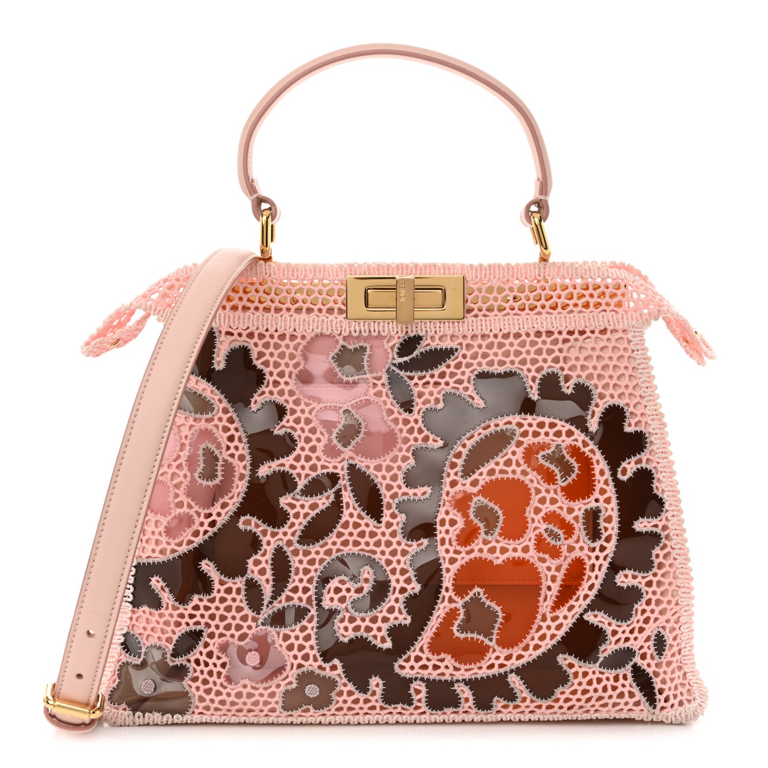 Fendi Calfskin Lace Medium Peekaboo I SEE U Satchel Pink Multicolor 1 of 13