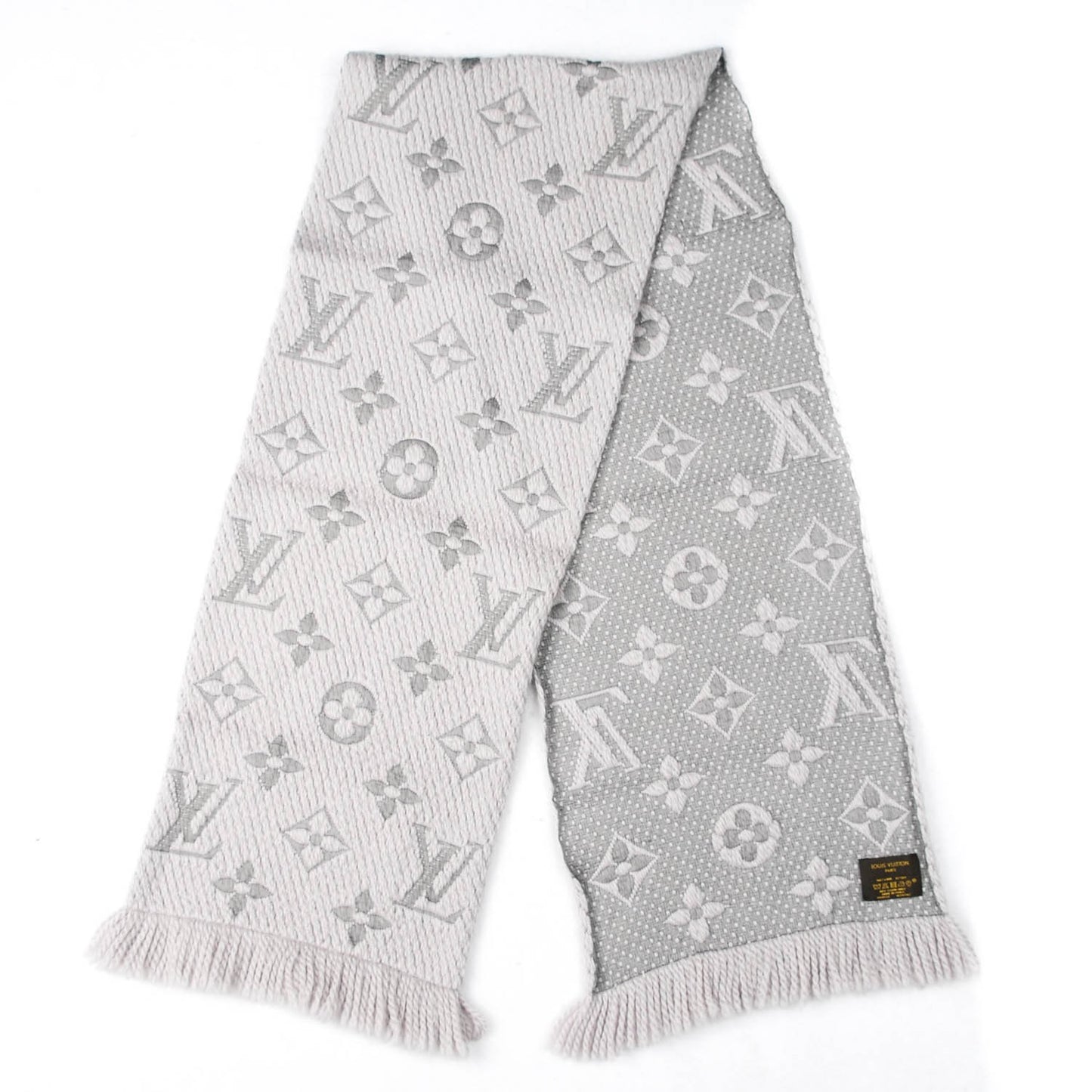 Wool Silk Logomania Scarf Pearl Grey
