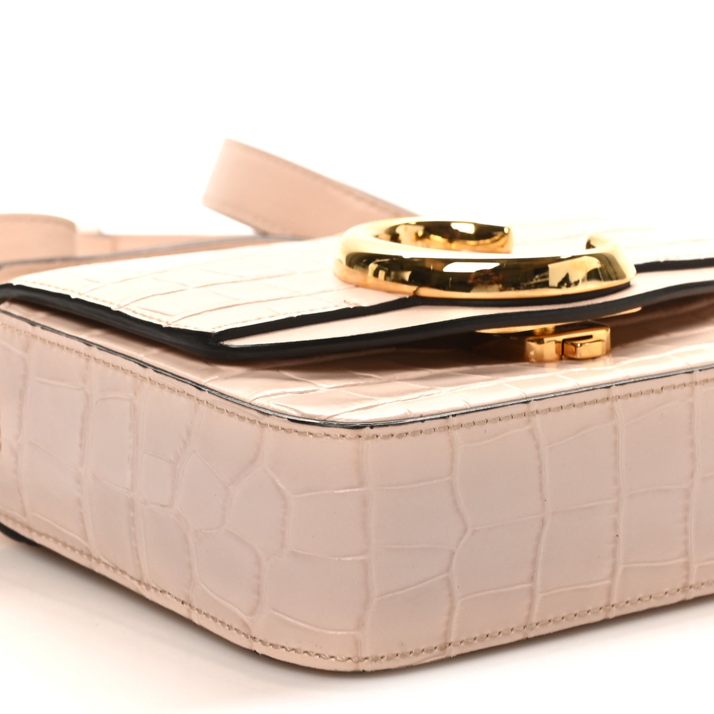 Calfskin Crocodile Embossed Mini C Double Carry Cement Pink