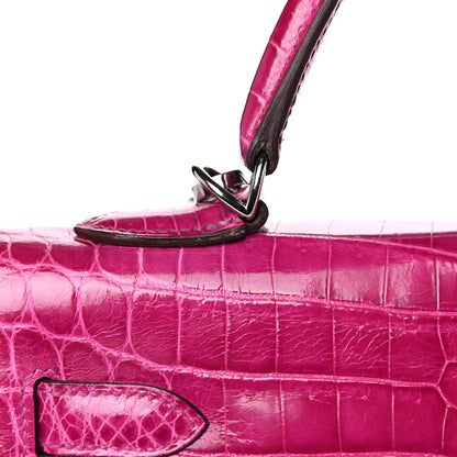 Hermes Shiny Niloticus Crocodile Kelly Sellier 32 Rose Scheherazade 21 of 27