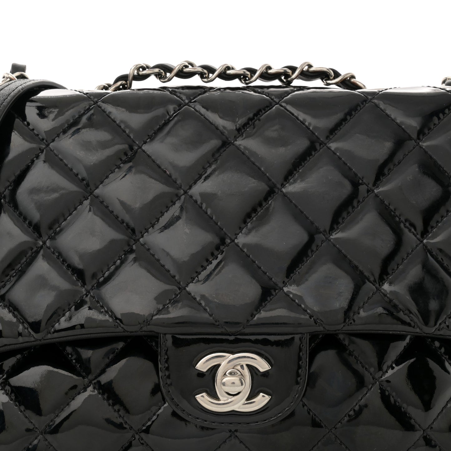 Patent Quilted Medium Rock In Rome Single Flap Black