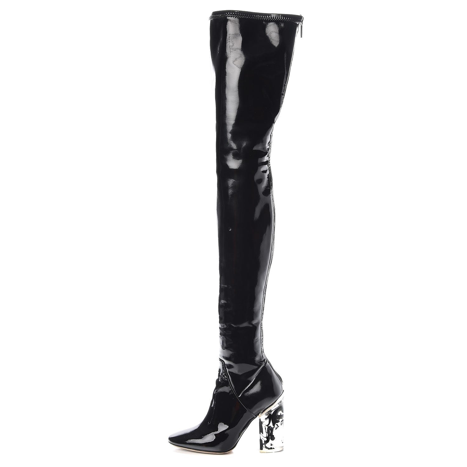 Christian Dior Patent Crystal Over The Knee Boots 35 Black 1 of 11
