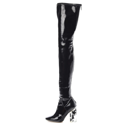 Christian Dior Patent Crystal Over The Knee Boots 35 Black 1 of 11