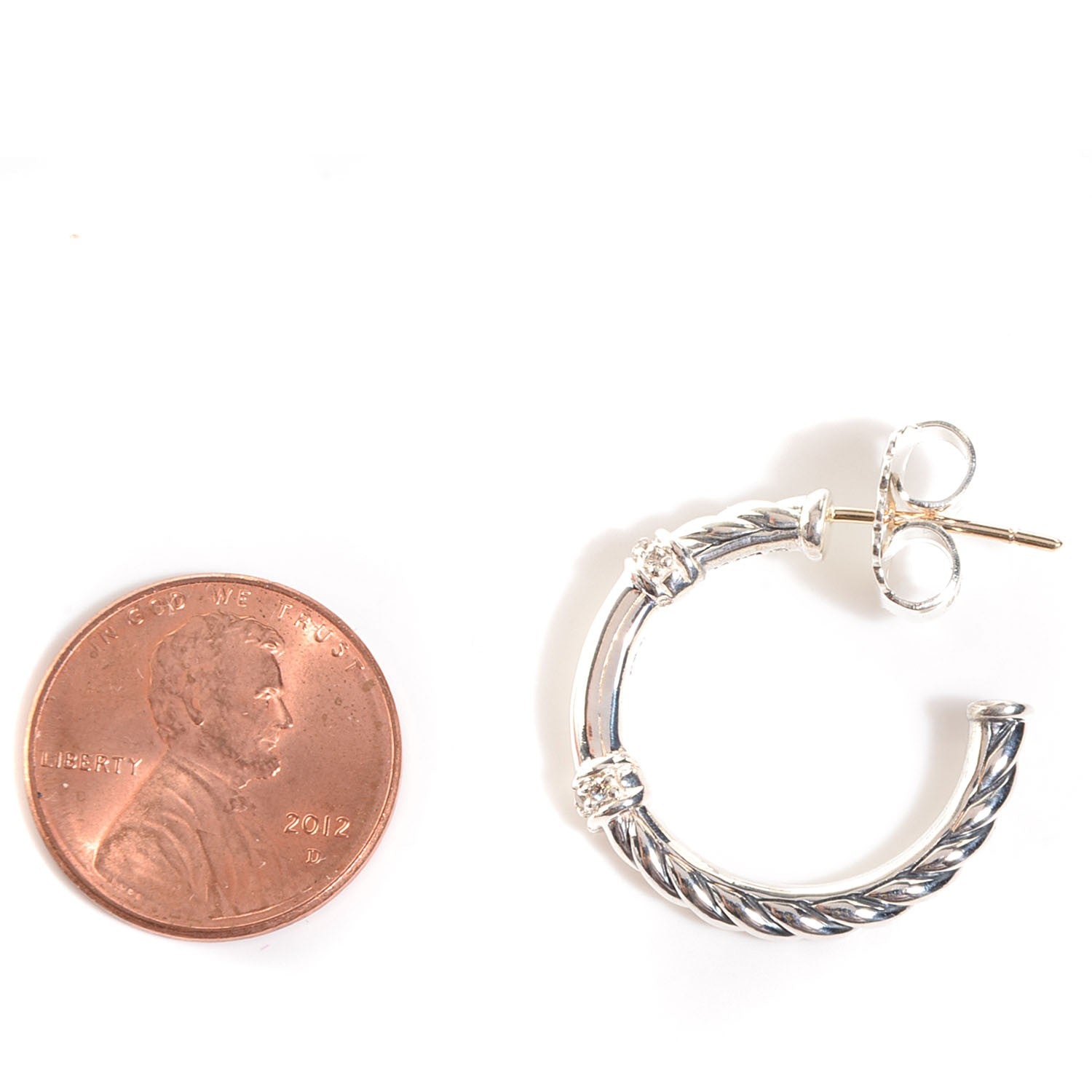 David Yurman Sterling Silver Pave Diamond Small Metro Hoop Earrings 2 of 7