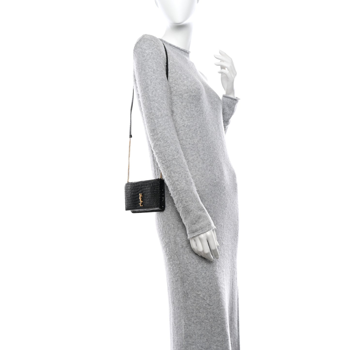 Crocodile Embossed Monogram Phone Holder Crossbody Black