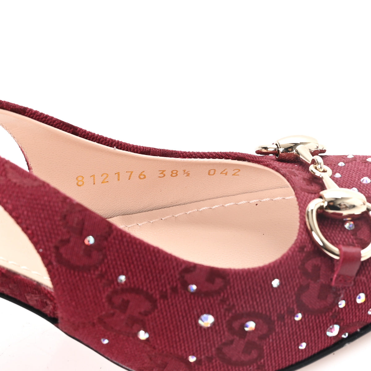 Gucci New Canvas Crystal GG Monogram Horsebit Slingback Pumps 38.5 Rossa Ancora 9 of 10
