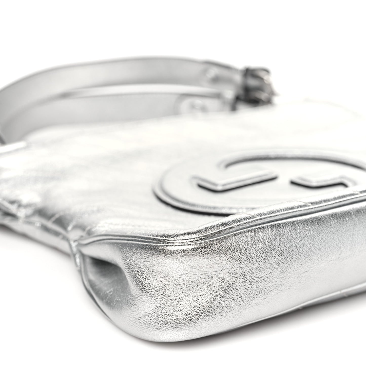 Sakai Be Green Calfskin Diagonal Stitched Small Blondie Tote Silver
