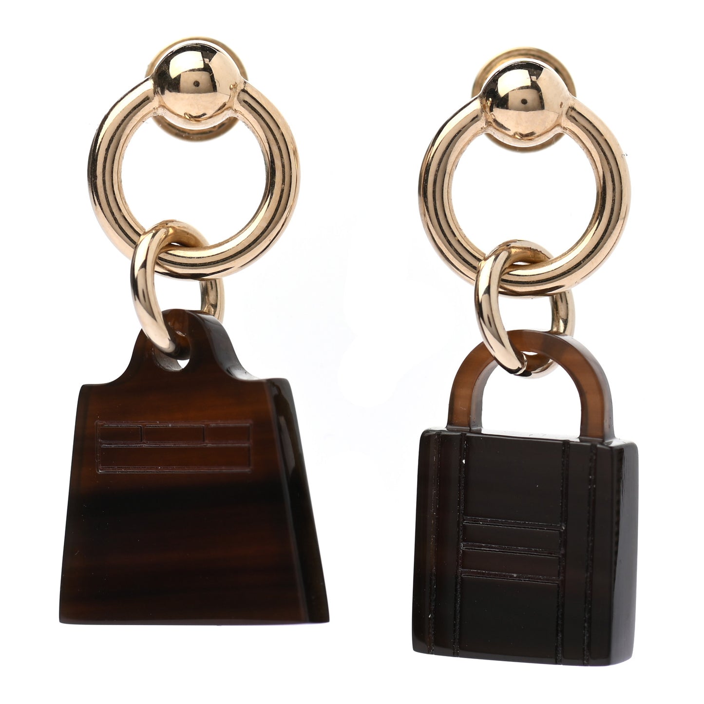 Permabrass Buffalo Horn Wood Amulette Kelly Bag Earrings