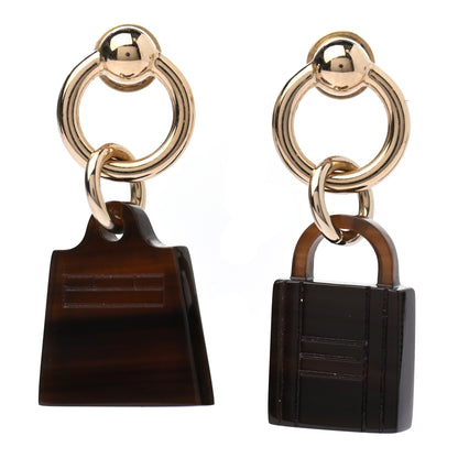 Hermes Permabrass Buffalo Horn Wood Amulette Kelly Bag Earrings 1 of 4