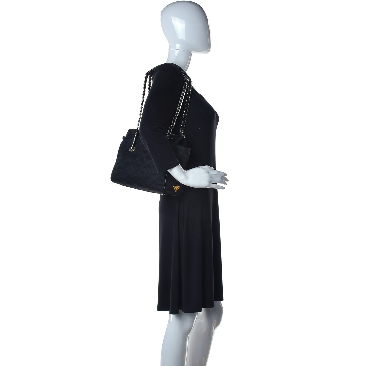 Nylon Tessuto Impuntu Quilted Shoulder Bag Black