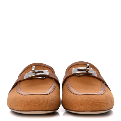 Hermes Cotton Canvas Calfskin Oz Mules 37 Naturel Beige Dore 2 of 9