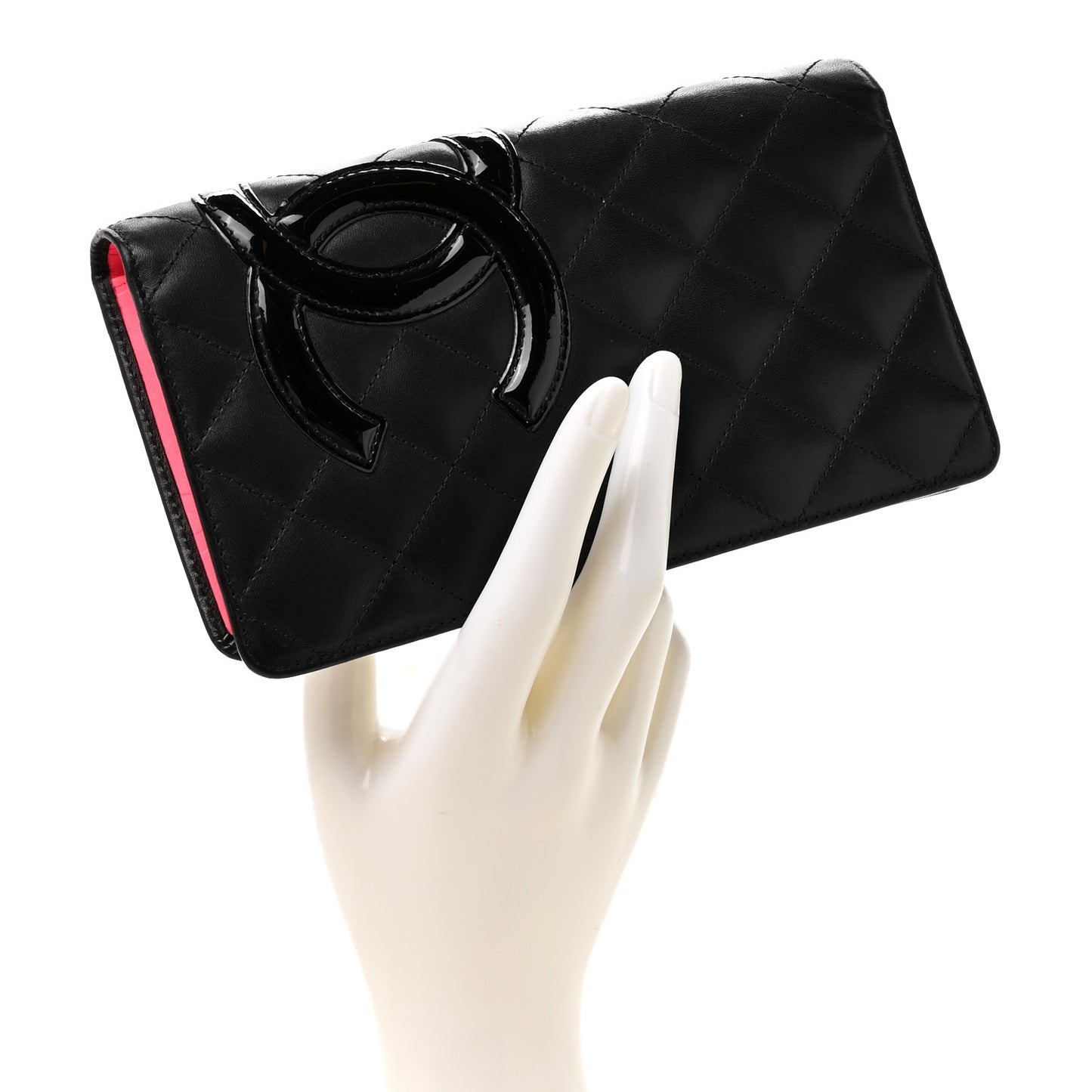 Calfskin Quilted Cambon Yen Wallet Black