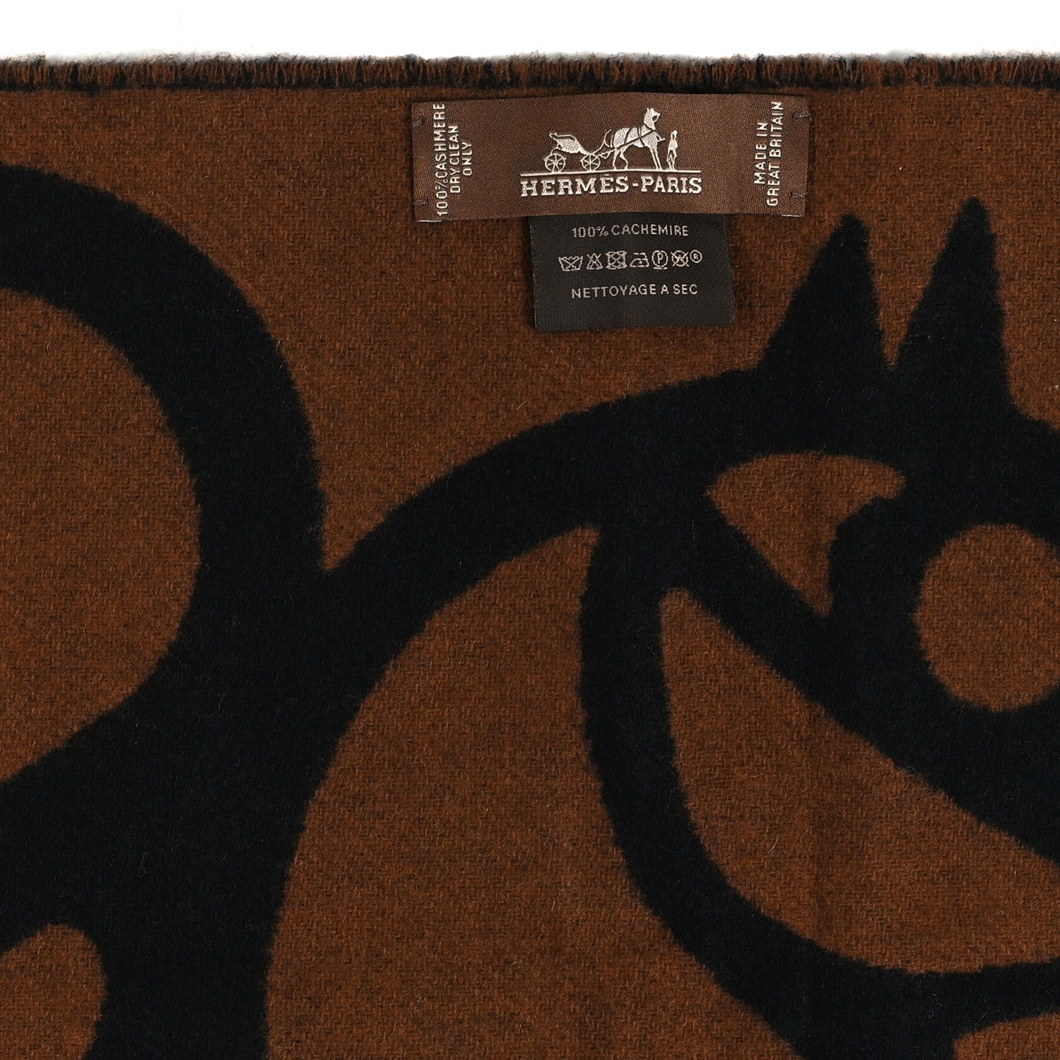 Hermes Cashmere Boucles et Camails Muffler Marine Caramel 3 of 3