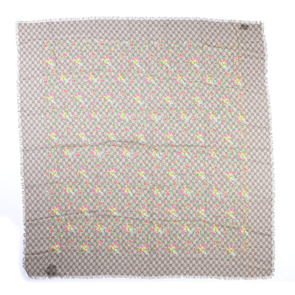 Gucci Modal Silk GG Monogram Velvet Bouquet GG Square Shawl Beige Pink 1 of 4