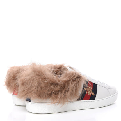 Gucci Calfskin Wool Web Bee Embroidered Mens Ace Sneakers 12.5 White 4 of 9