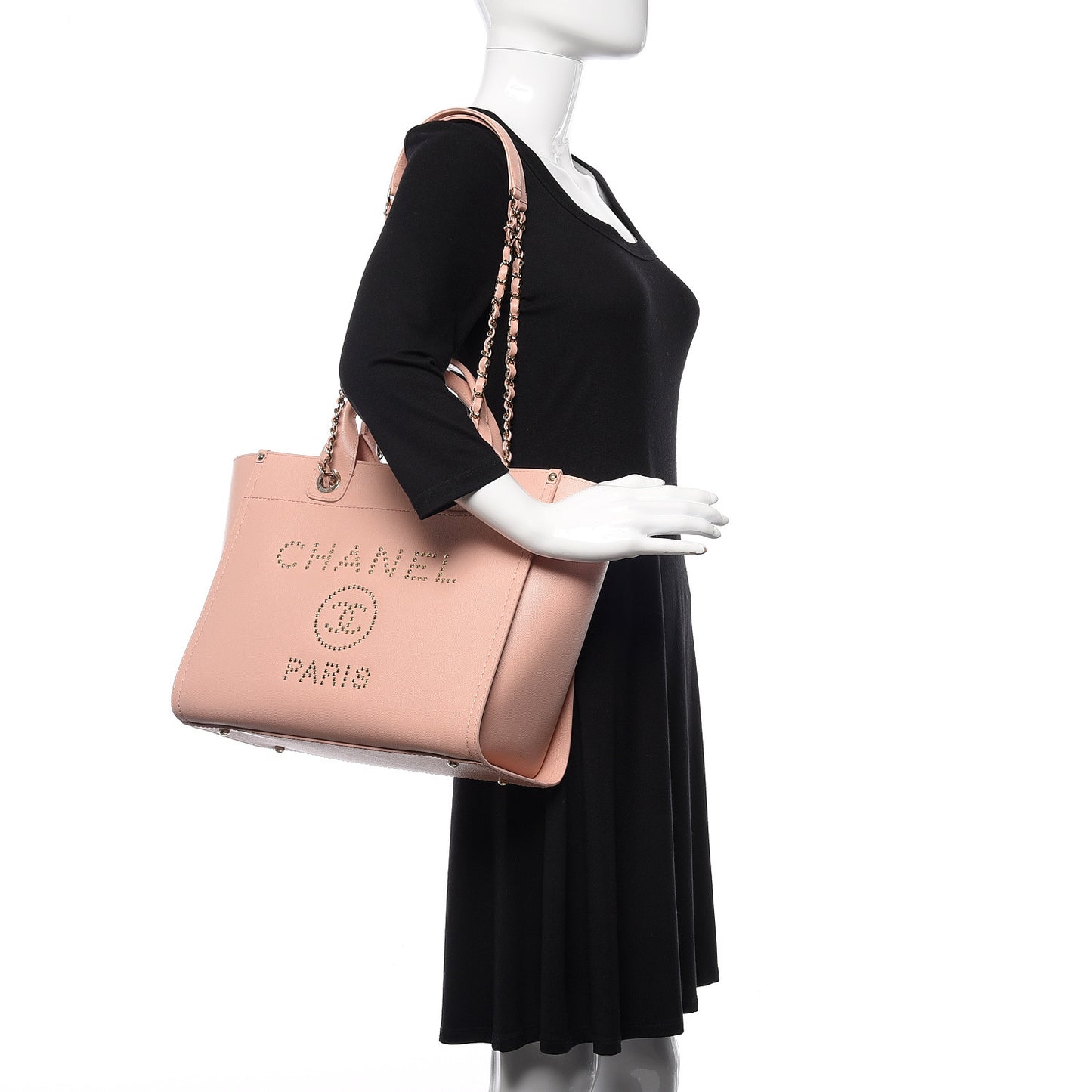 Caviar Small Studded Deauville Tote Light Pink