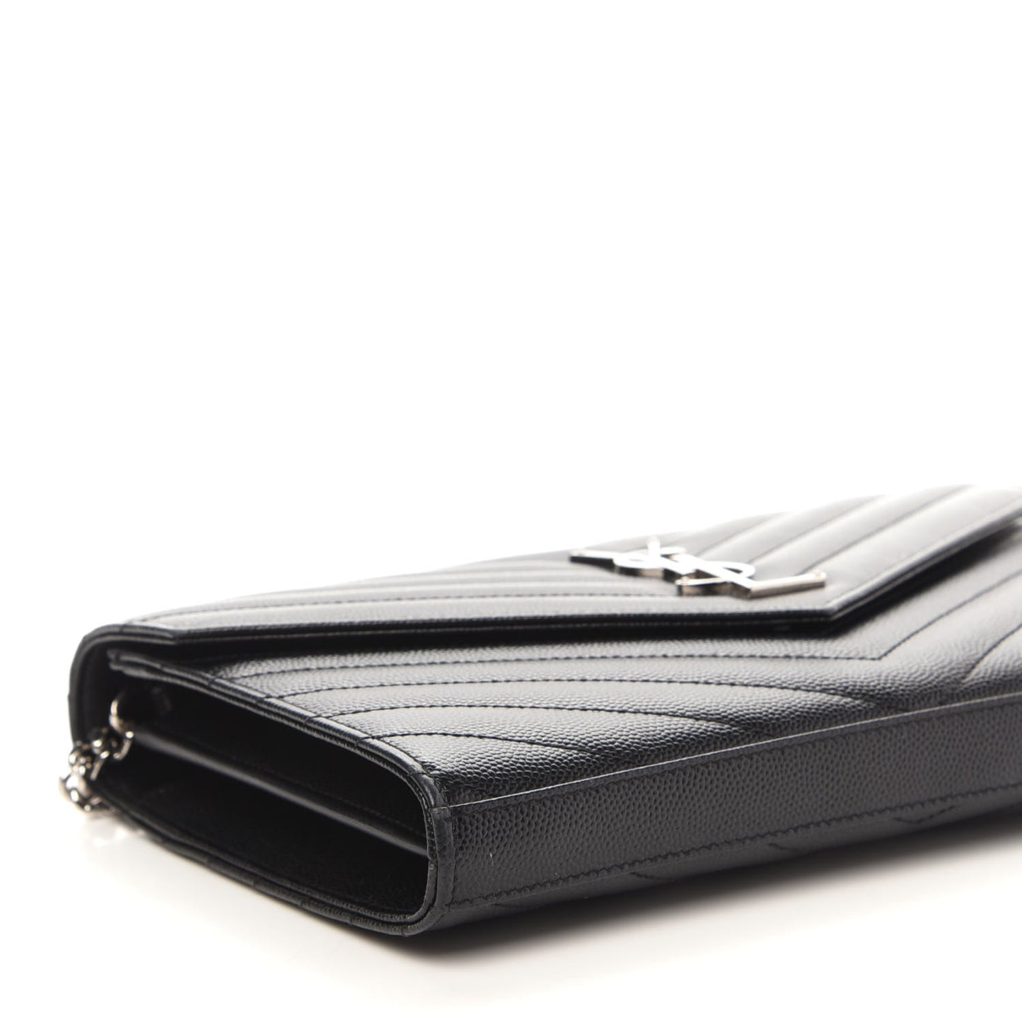 Grain De Poudre Matelasse Chevron Monogram Chain Wallet Black