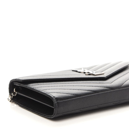 Saint Laurent Grain De Poudre Matelasse Chevron Monogram Chain Wallet Black 7 of 10
