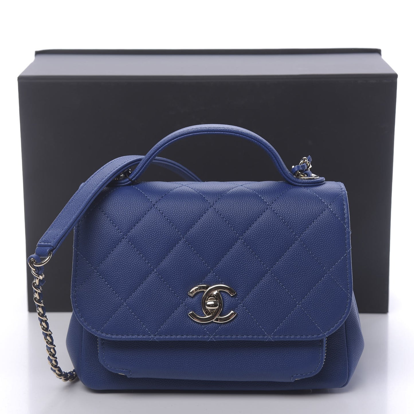 Caviar Quilted Small Business Affinity Flap Dark Blue