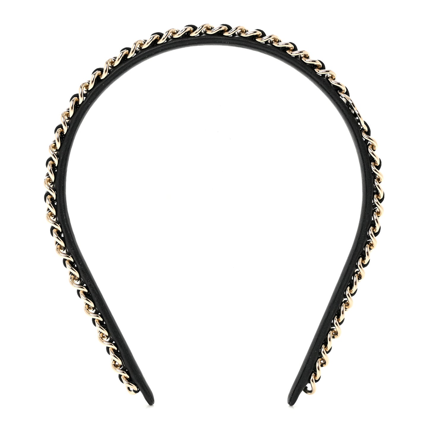 Metal Lambskin Chain CC Headband Black Gold