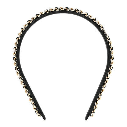 Chanel Metal Lambskin Chain CC Headband Black Gold 2 of 5