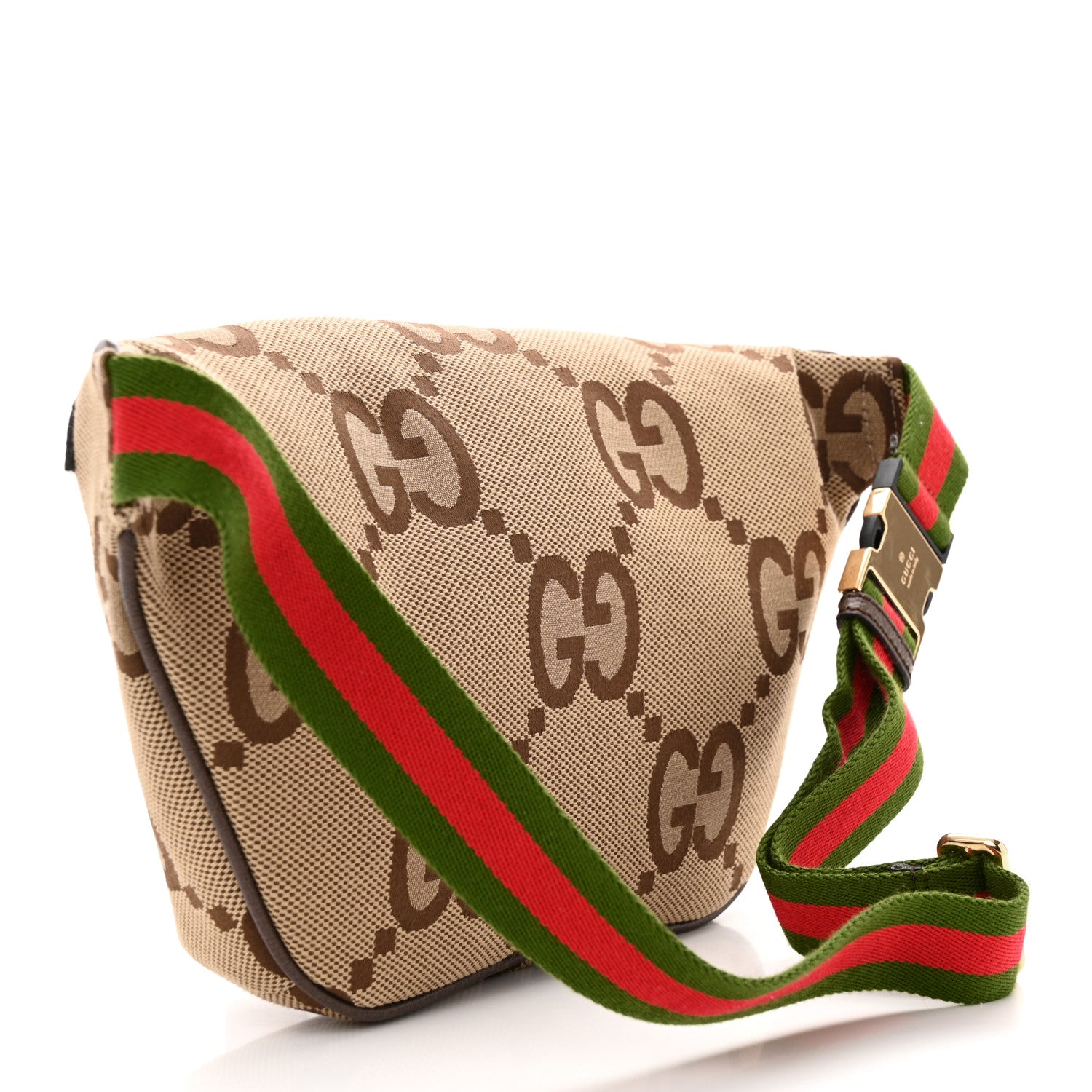 Gucci Monogram Jumbo GG Textured Dollar Calfskin Web Belt Bag Camel Ebony New Acero 3 of 11