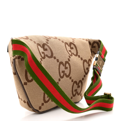 Gucci Monogram Jumbo GG Textured Dollar Calfskin Web Belt Bag Camel Ebony New Acero 3 of 11