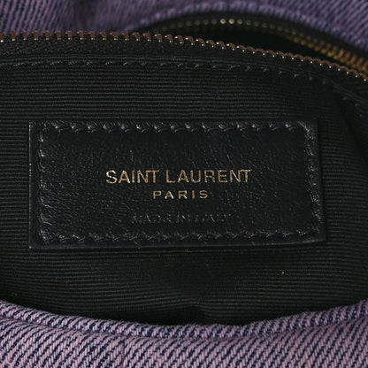 Saint Laurent Denim Quilted Loulou Puffer Monogram Chain Satchel Bleached Lilac 6 of 9