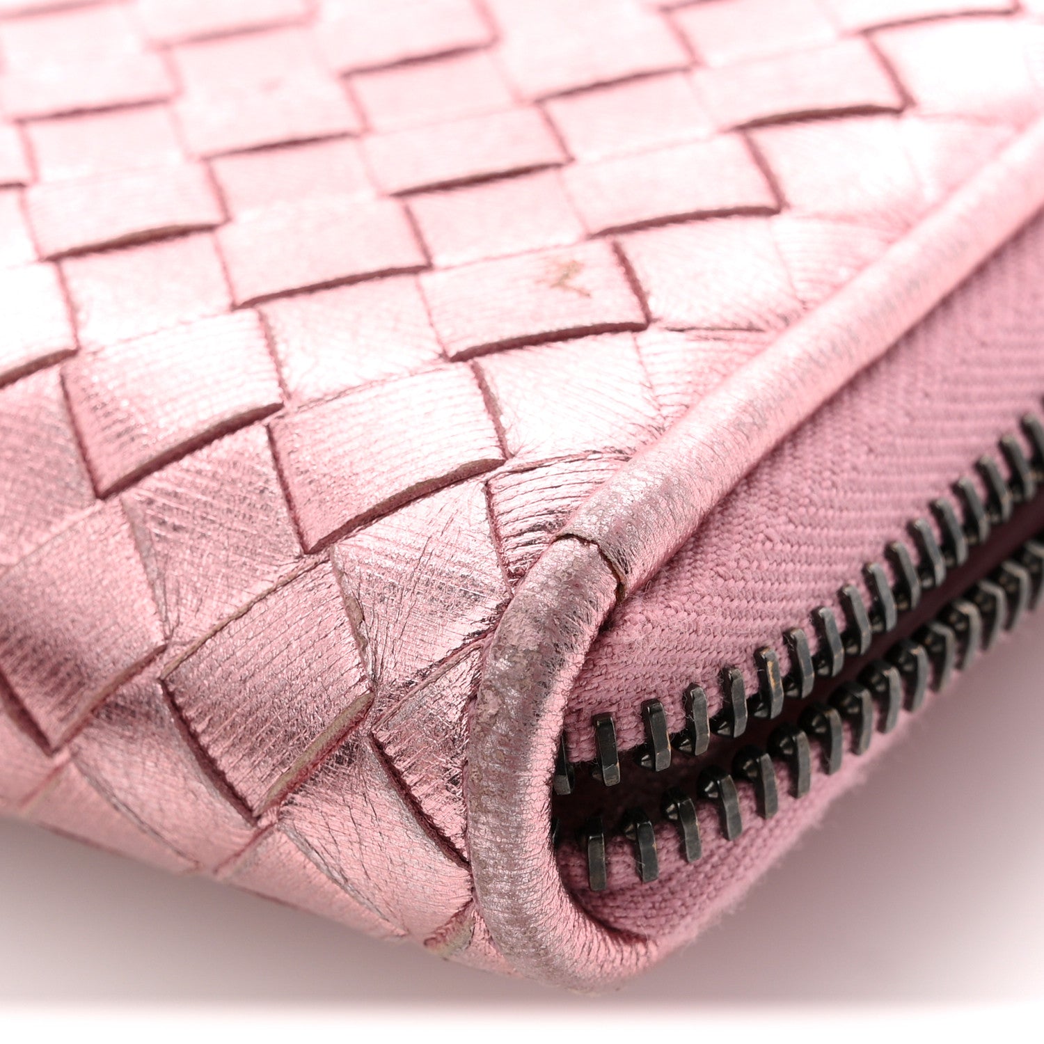 Bottega Veneta Metallic Nappa Intrecciato Zip Around Wallet Pink 9 of 9