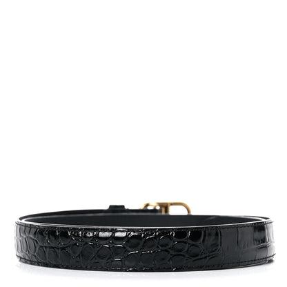 Balenciaga Shiny Calfskin Crocodile Embossed BB 25mm Thin Belt 85 34 Black 2 of 7