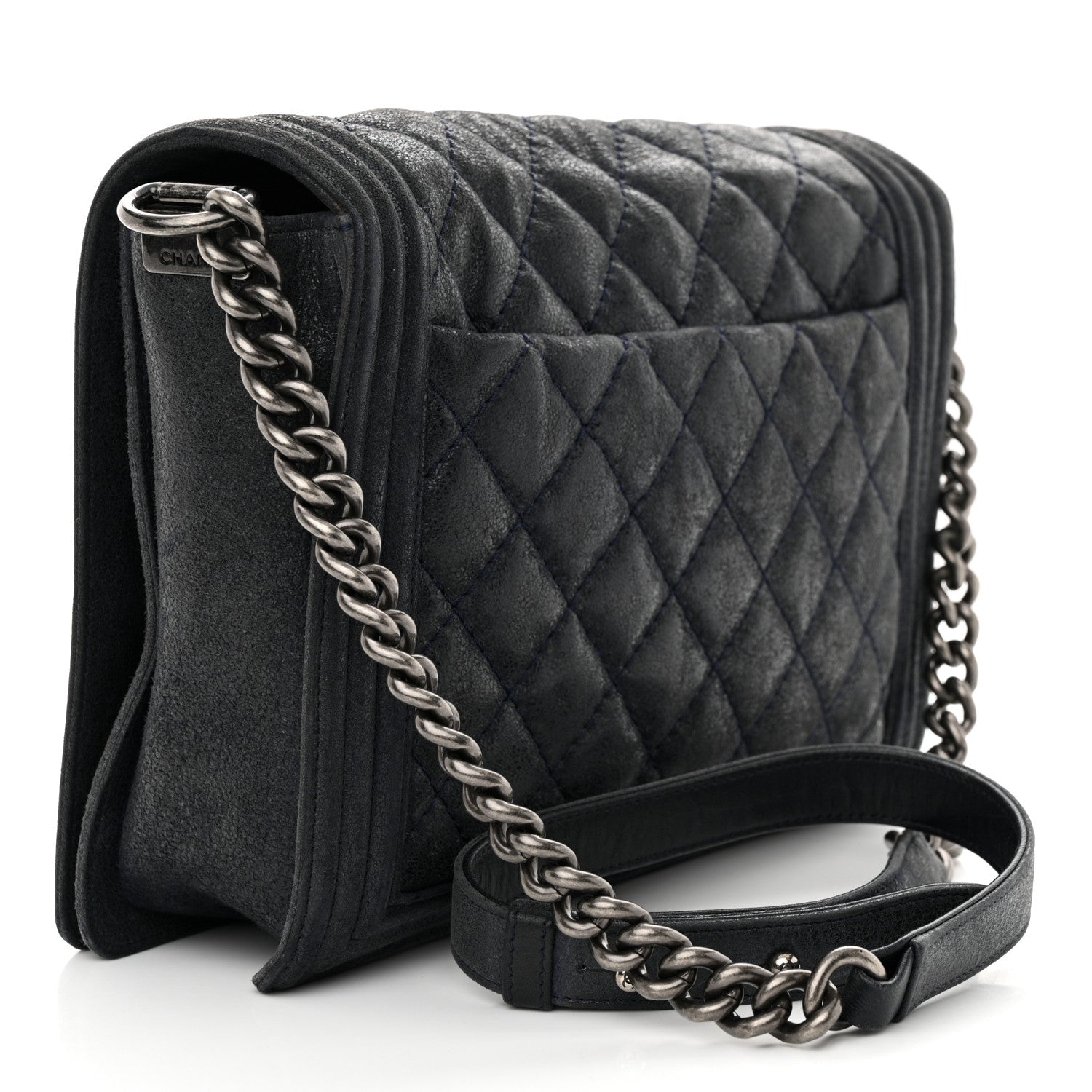 Chanel Goatskin Quilted Medium Gentle Boy Flap Navy Blue 3 of 13