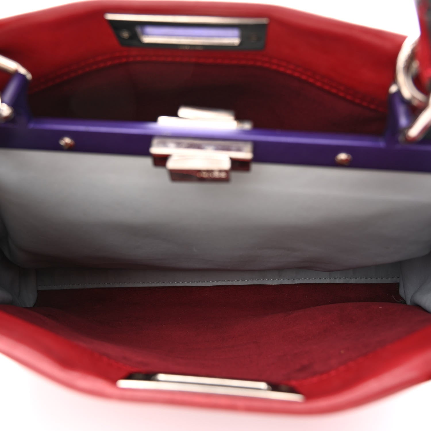 Fendi Vitello Seta Shiny Nappa Medium Peekaboo Iconic Satchel Ribes Azzurro Polvere 6 of 14