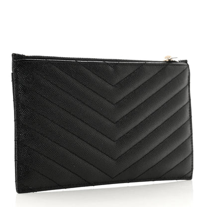 Saint Laurent Grain De Poudre Chevron Monogram Bill Pouch Black 3 of 8