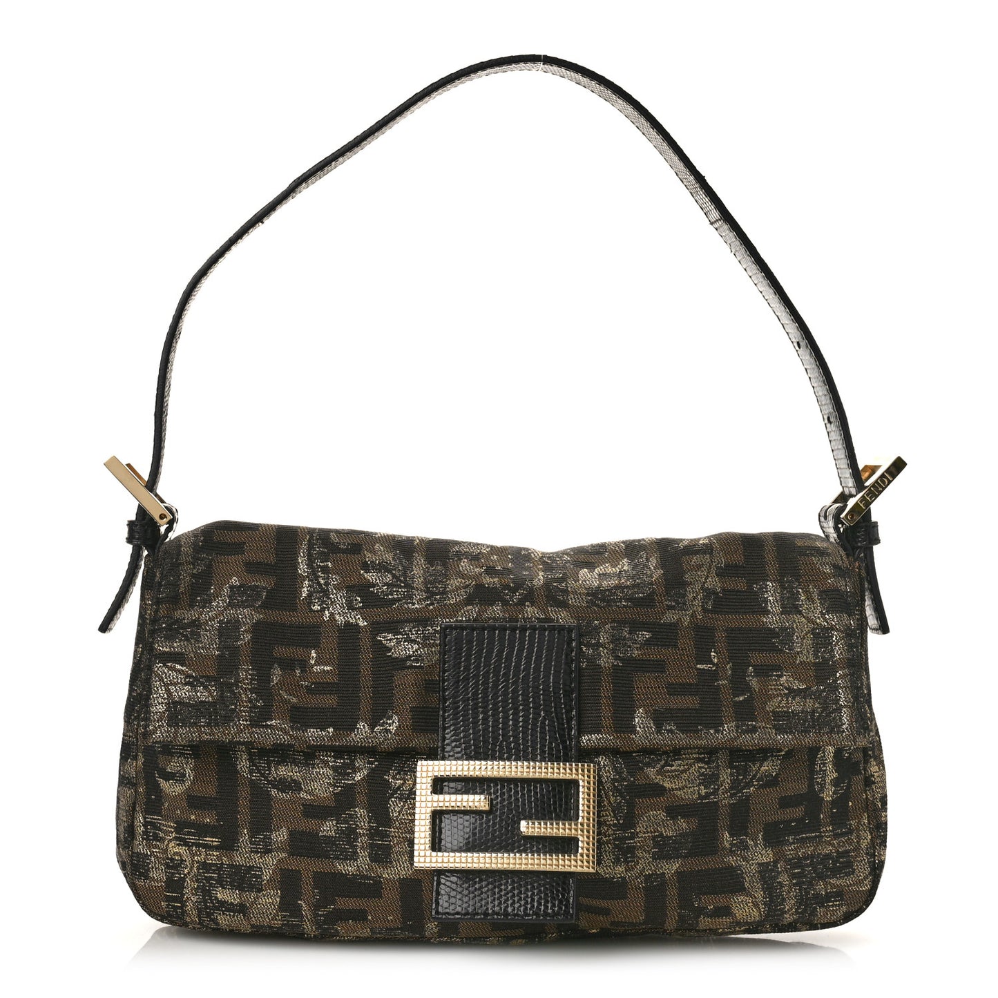 Zucca Lizard Floral Print Baguette Tobacco
