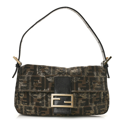 Fendi Zucca Lizard Floral Print Baguette Tobacco 1 of 8