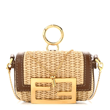 Fendi Macrame Crochet Vitello Grace Nano Maxi Buckle Baguette Charm Natural Gianduia 1 of 10