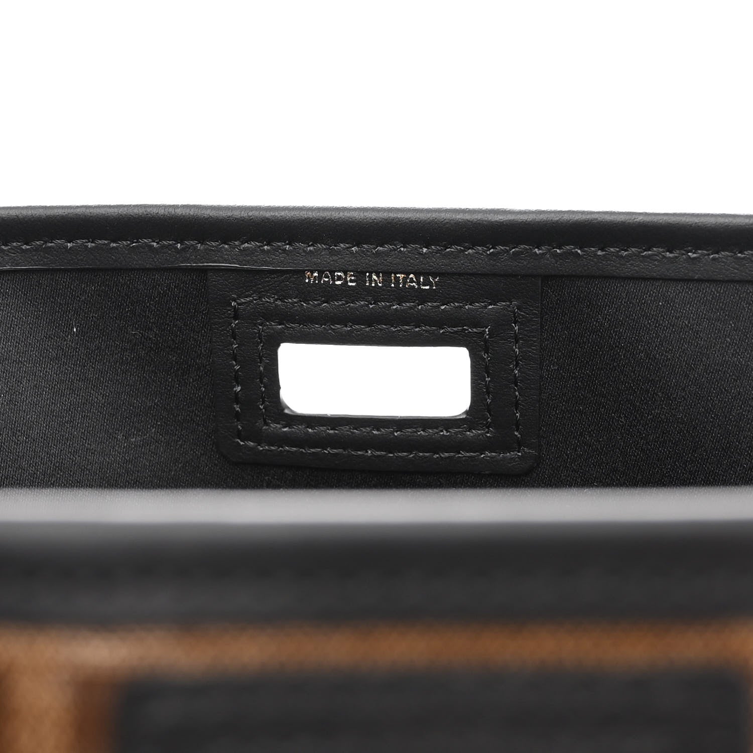 Fendi Glazed Fabric Vitello Century FF 1974 Stamp Patch Mini Peekaboo Defender Cover Mogano Panna Black 8 of 11