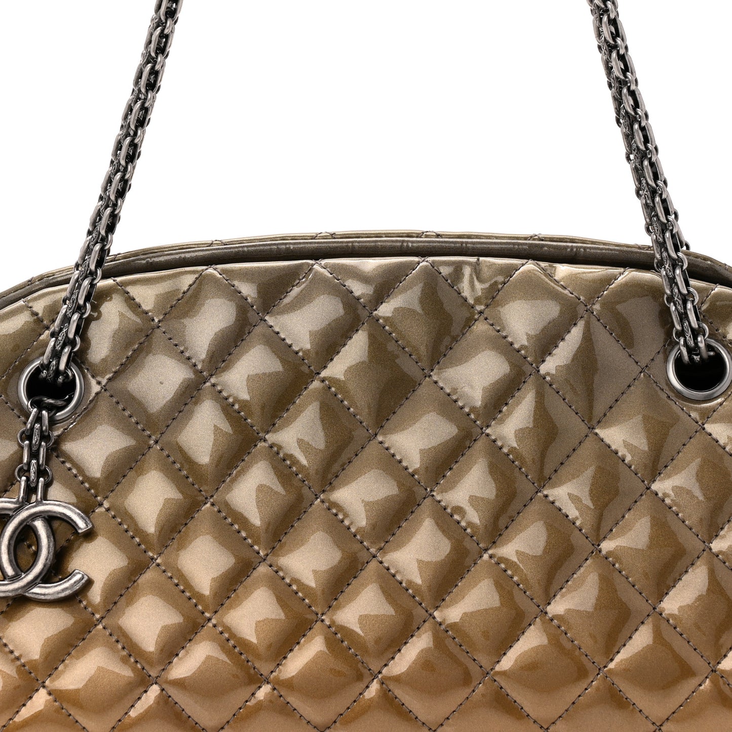 Metallic Patent Quilted Medium Just Mademoiselle Bowling Bag  Gold Degrade
