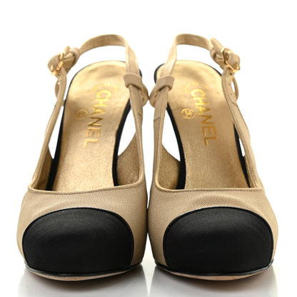 Chanel Grosgrain Cap Toe CC Slingback Pumps 38.5 Black Gold 2 of 18