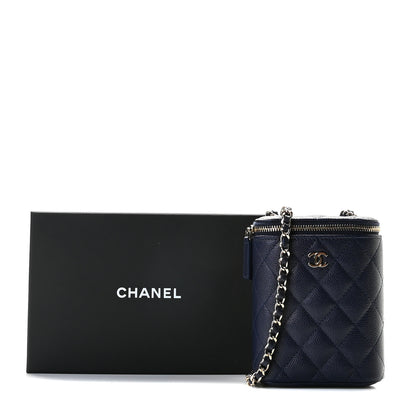 Chanel Caviar Quilted Small Vertical Coco Beauty Vanity Case With Chain Navy 9 of 9