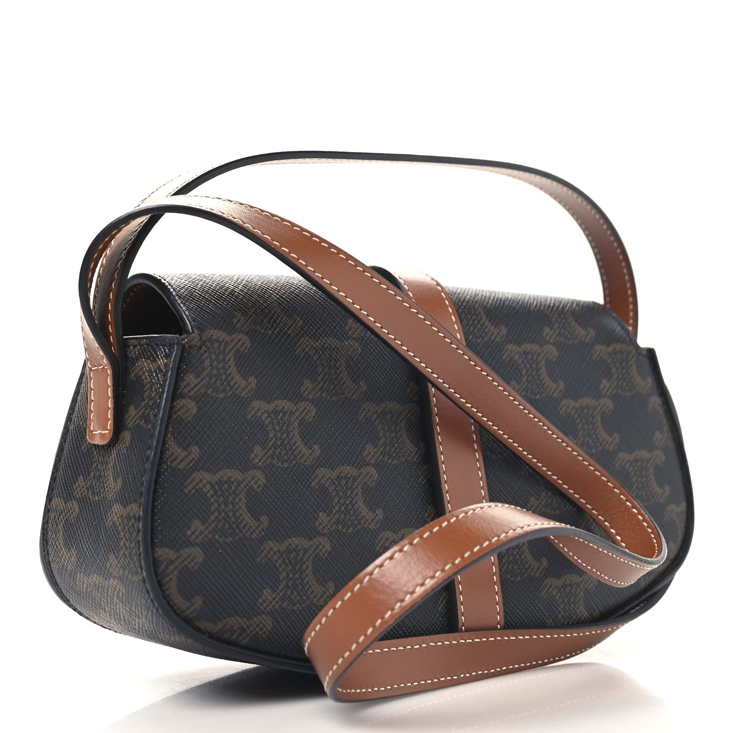 Celine Triomphe Canvas Calfskin Tabou Clutch on Strap Tan 3 of 9