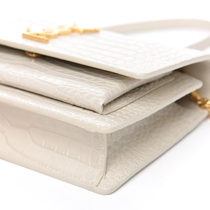 Saint Laurent Calfskin Crocodile Embossed Monogram Sunset Chain Wallet Blanc Vintage 7 of 7