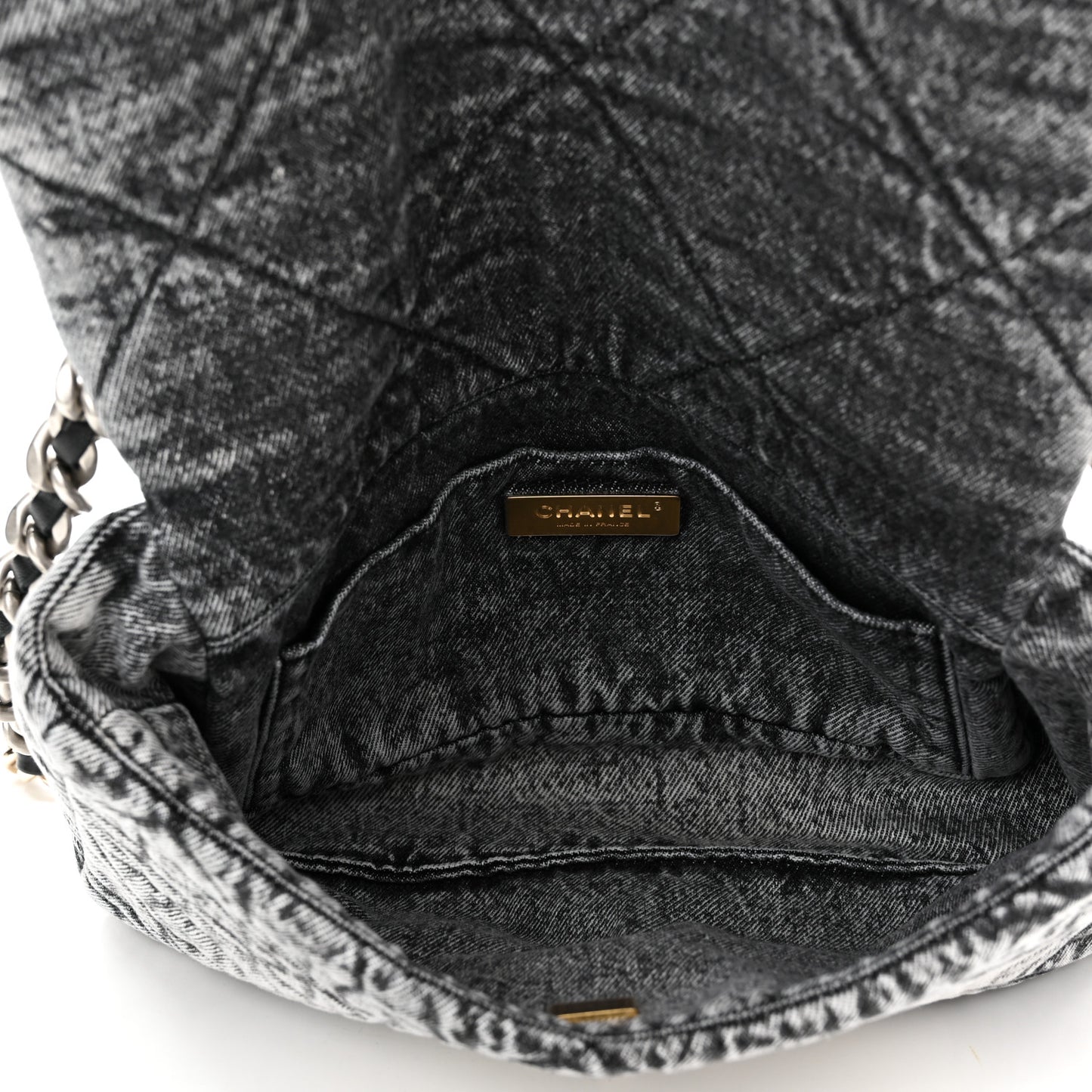 Washed Denim Quilted Medium Chanel 19 Flap Black White